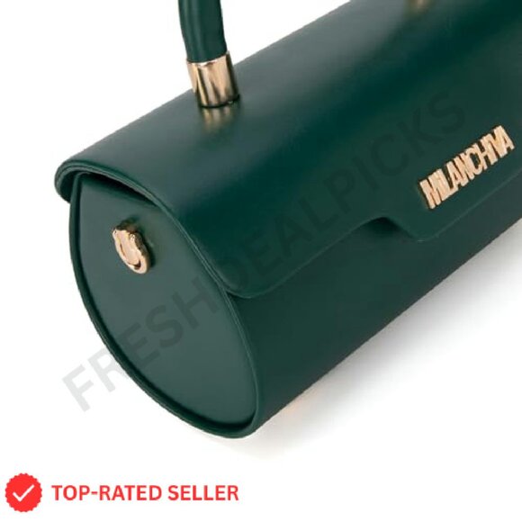 Mini Top Handle Barrel Purse Vegan Leather Crossbody Strap Chic Elegant - Picture 5 of 8